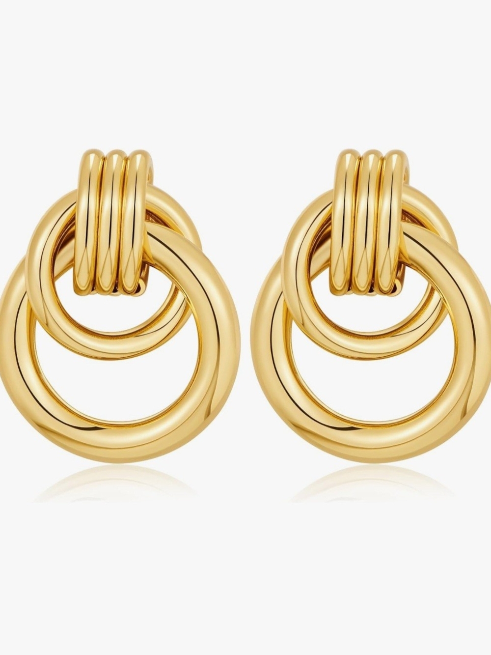 Gold Double Hoop Knot Drop Earrings - Women's Fashion Jewelry